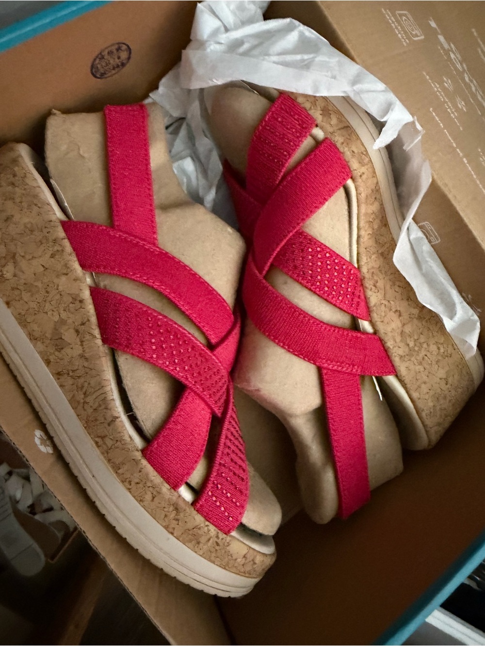 Bzees Red Elastic Cork Wedge Sandals